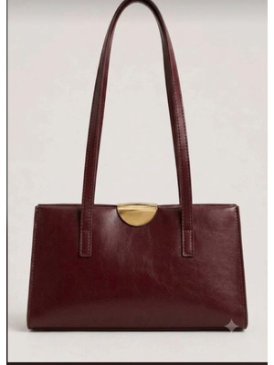 Glowsa Kadın Bordo Geniş Iç Hacimli Fermuarlı Bölmeli  Gold Detay Günlük El ve Omuz Çantası
