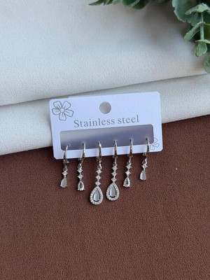 Yasel Takı & Çanta Çelik Su Damlası Figürlü Kadın Küpe Seti