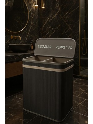 Brf Store Fhm-Prıme Modern Bambu Beyazlar/renkliler Ayrı Bölmeli Çamaşır Kirli Sepeti 52X32X60CM 100 Litre Büy