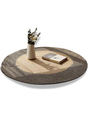 Happy Trend Jüt Desenli Tasarım Kilim Banyo Paspası Salon Halısı Yatak Odası Kilim Çoçuk Odası Oyun Halısı (Jüt-Siyahkırçıl, 110 x 110 Cm)