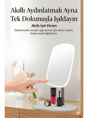 Aslanoğlu Store Dokunmatik LED Işıklı Makyaj Aynası Dikdörtgen 3 Renk Işık LED Masa Aynası