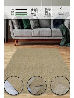 Happy Trend Bohem Dokuma Örme Modern Jüt Hasır Kaymaz Taban Yıkanabilir Antialerjik Yolluk Kilim Açıkkahve 80 x 150