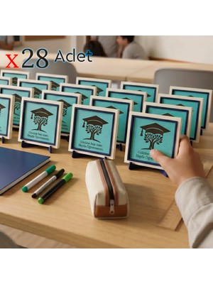 Miawiki Hayat Ağacı Tasarımlı Öğrenci Hediyesi 28'li Set; Öğretmen Ismine Özel Yıl Sonu Hatırası 10X10 cm