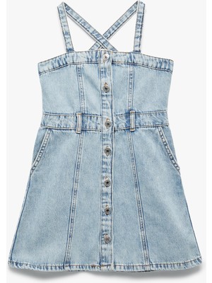 Koton Pamuklu Askılı Düğmeli Cepli Denim Elbise