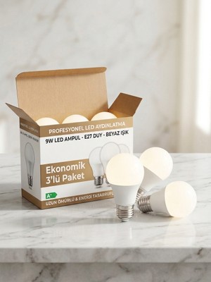 Yeo Aydınlatma 9W LED Ampul E27 Duy Beyaz Işık (6500K) Tasarruflu Ampul - Ekonomik Aydınlatma Seti