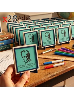 Miawiki Atatürk Temalı Sınıf Hatırası 26'lı Set, Öğrencilere Özel Yıl Sonu Anı Hediyesi 10X10 cm