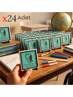 Miawiki Öğretmen Mesajlı ve Atatürk Temalı Yıl Sonu Hediyesi 24'lü Set Sınıfa Özel Dekoratif Aksesuar 10X10