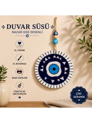 Atölye May El Yapımı Çini Seramik Nazar Duvar Süsü – El Boyaması