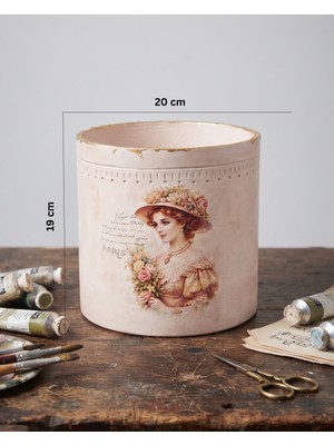 Çiçeva El Yapım Eskitme Retro Saksı - 19X20 cm -Drenajlı