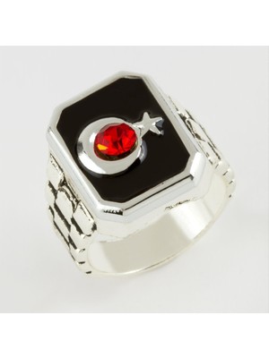 Zero Land Muratech Ay Yıldız Yazılı Metal Erkek Yüzük Gümüş Rengi 19