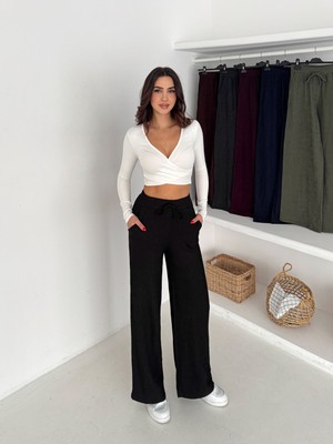 Maimoda Kadın Baggy Esnek Kumaş Meloni Geniş Paça Pantolon