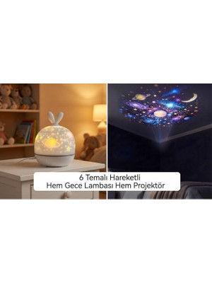 Margo Toys 6 Temalı Hareketli Projektörlü ve Kulaklı Çocuk Odası Gece Lambası