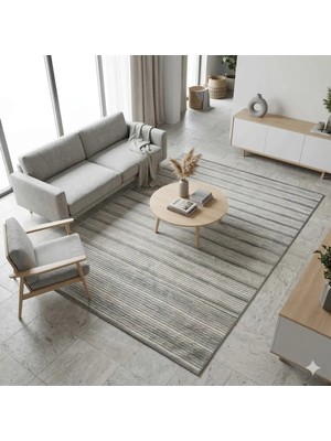 Nevmahall Makinede Yıkanabilir Kaymaz Taban Antialerjik Çizgi Geçişli Kilim Serisi Lidya