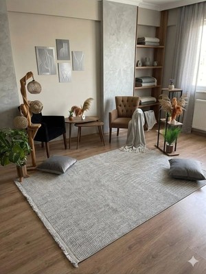 Nevmahall Kaymaz Taban Buklet Sade Halı Gri