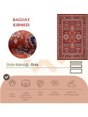 Nevmahall Klasik Desenli Sık Dokuma Antialerjik Bağdat Serisi Makine Halısı Bordo