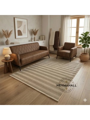 Nevmahall Makinede Yıkanabilir Kaymaz Taban Antialerjik Çizgi Geçişli Kilim Serisi Lidya