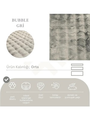 Nevmahall Yumuşak Peluş Dokulu Tüy Dökmez Kaymaz Taban Bubble Peluş Halısı Gri