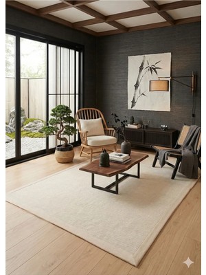 Nevmahall Modern Tasarımlı Kumaş Bordürlü Sisal Dokuma Halı Krem
