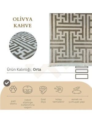 Nevmahall Yumuşak Dokulu Kaymaz Taban Labirent Desenli Olivya Makine Halısı