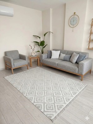 Nevmahall Milano Serisi Kaymaz Tabanlı Bohem Iskandinav Desen Premium Makine Halısı Geometrik