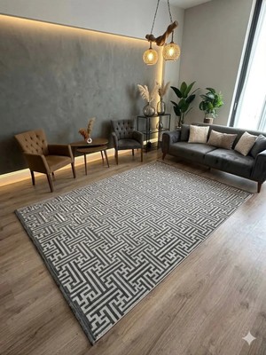 Nevmahall Yumuşak Dokulu Kaymaz Taban Labirent Desenli Olivya Makine Halısı