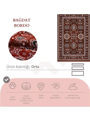Nevmahall Klasik Desenli Sık Dokuma Antialerjik Bağdat Serisi Makine Halısı Bordo