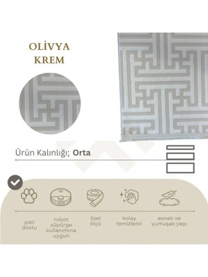 Nevmahall Yumuşak Dokulu Kaymaz Taban Labirent Desenli Olivya Makine Halısı