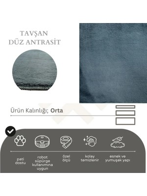 Nevmahall Sık Dokumalı Tavşan Düz Antrasit Peluş Halı