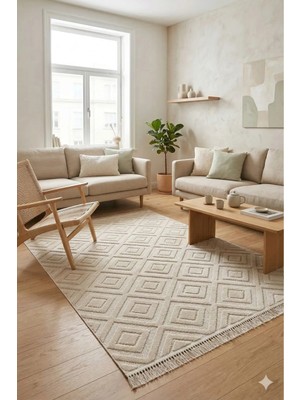Nevmahall Milano Serisi Kaymaz Tabanlı Bohem Iskandinav Desen Premium Makine Halısı Geometrik