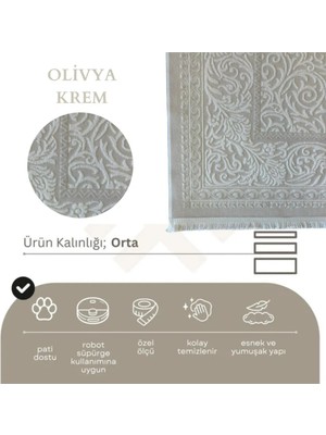 Nevmahall Göbekli Klasik Desenli Yumuşak Dokulu Olivya Makine Halısı Krem