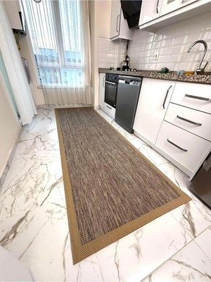 Nevmahall Çerçeve Desenli Sık Dokuma Toz Çıkarmayan Sisal Halısı Vizon-Kahve