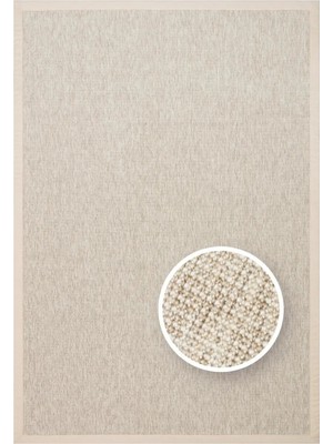 Nevmahall Modern Tasarımlı Kumaş Bordürlü Sisal Dokuma Halı Bej