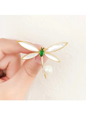 Parla 18K Gold Kaplama Mıhlama Zirkon Taşlı Yusufçuk Broş Altın