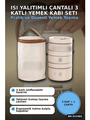 Beruflic Isı Yalıtımlı Çantalı 3 Katlı Paslanmaz Çelik Yemek Kabı Seti 420-420-550 ml BX-313481