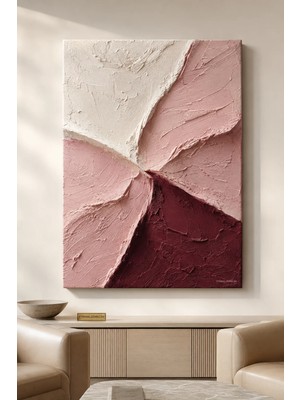 Premium Pudra Bordo Dört Yaprak Çerçevesiz Kanvas Tablo
