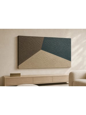 Premium Lacivert Kahve Üçlü Geometri Çerçevesiz Kanvas Tablo