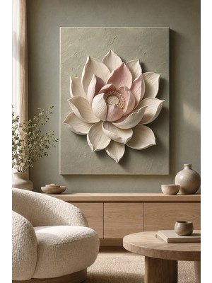 Premium Pudra Pembe Lotus Çiçeği Formu Çerçevesiz Kanvas Tablo