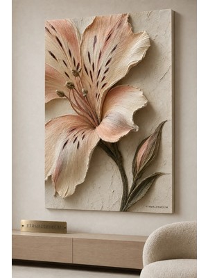 Premium Pudra Alstroemeria Çiçeği ve Tomurcuğu Çerçevesiz Kanvas Tablo