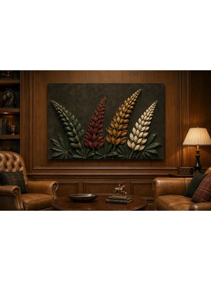 Premium Dört Renkli Lupin Başakları Çerçevesiz Kanvas Tablo