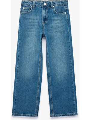 Koton Yıldız Detaylı Indigo Kız Çocuk Jean Pantolon 7WKG40033AD