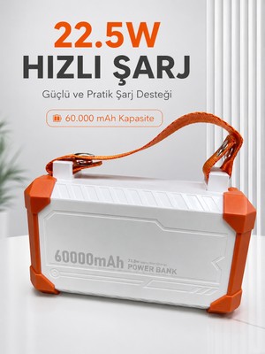 Teknoparkx 22.5W Hızlı Şarj Destekli 60000 Mah Powerbank 4 Dahili Kablolu Çoklu USB Type-C Çıkışlı Gü