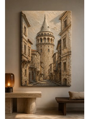 Premium Tarihi Sokakta Galata Kulesi Çerçevesiz Kanvas Tablo
