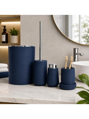 Akrilik Banyo Seti 5 Parça, Çöp Kovası, Tuvalet Fırçası, Sıvı Sabunluk, Diş Fırçalık ve