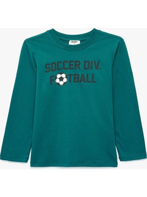 Koton Pamuklu Baskılı Yeşil Erkek Çocuk Uzun Kollu T-Shirt 7WKB10147TK