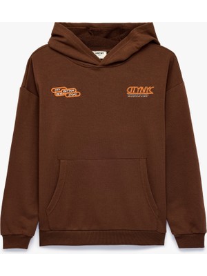 Koton Uzun Kollu Üç Iplik Kapşonlu Baskılı Kanguru Cep Detaylı Sweatshirt