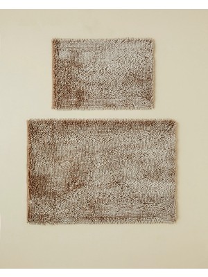 English Home Glossy Kaydırmaz Taban Banyo Paspası Seti 60X90 + 40X60 cm Bej