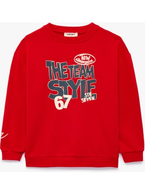 Koton Üç Iplik Bisiklet Yaka Uzun Kollu Baskılı Sweatshirt
