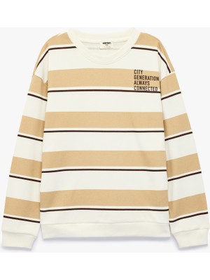 Koton Regular Fit Bisiklet Yaka Uzun Kollu Çizgili Baskılı Sweatshirt