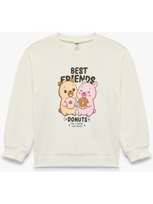 Koton Uzun Kollu Üç Iplik Bisiklet Yaka Ayıcık Baskılı Sweatshirt