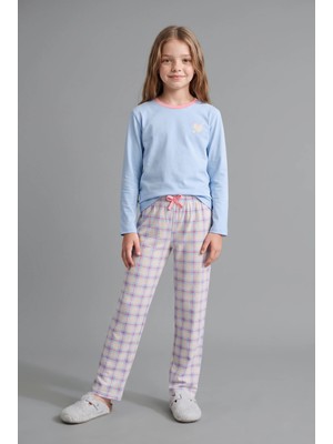 DeFacto Uzun Kollu Kalp Baskılı Kareli Alt 2li Pijama Takımı Kız ÇOCUK I2284A826AU